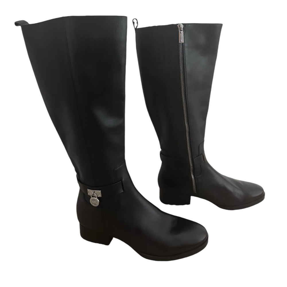 MICHAEL Kors Black Silver Leather Tall Riding Boot Size NWOT